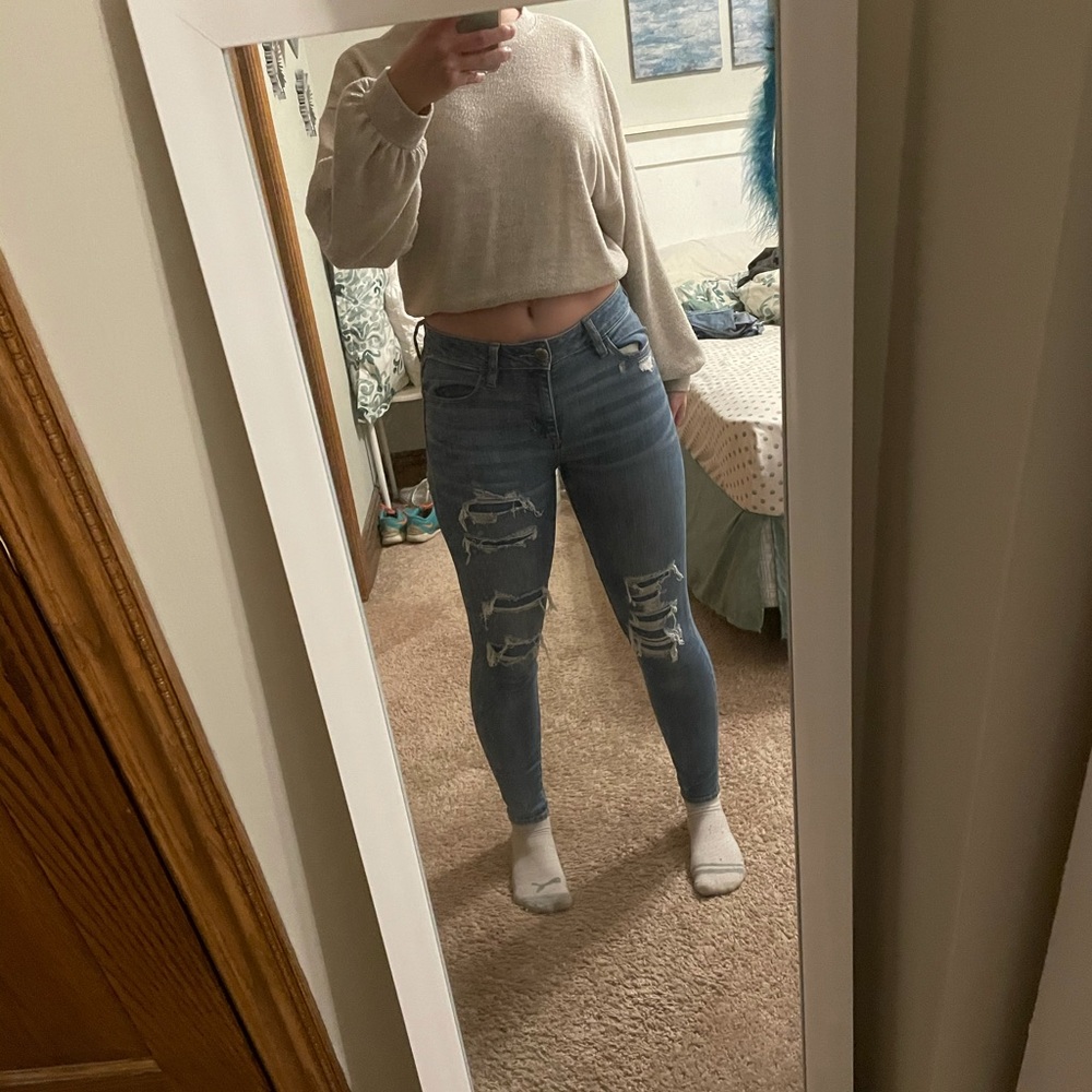 American Eagle skinny fake rip jeans